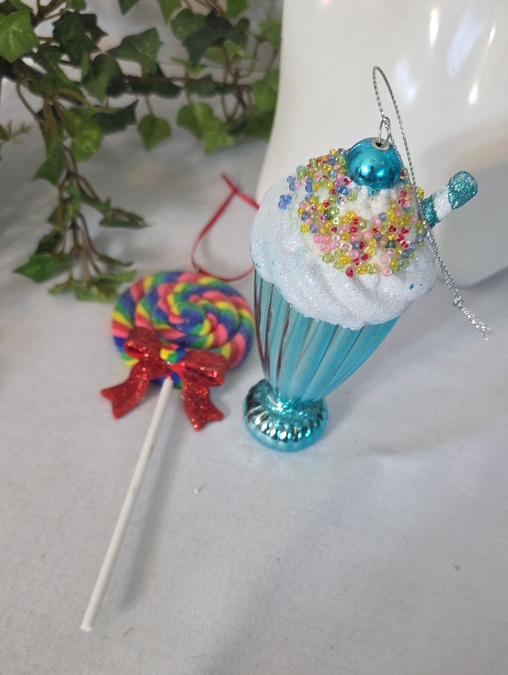 Sweet Treats Holiday Ornaments Set – Ice Cream Soda Milkshake & Lollipop